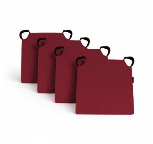 4er Set Stuhlkissen mit Klettverschluss | 41x35x40 cm | Farbe Bordeauxrot