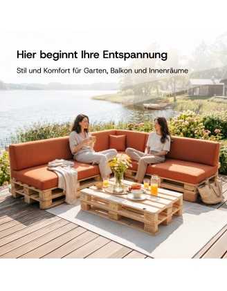 2er Set Palettenkissen - Sitzkissen 120x80 + Rückenkissen 120x40, Blau