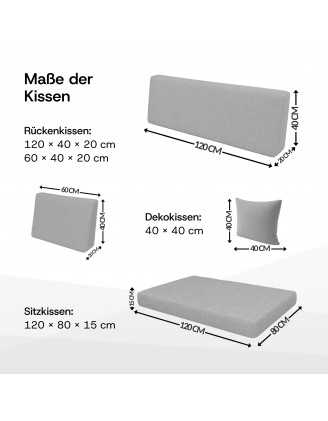 2er Set Palettenkissen - Sitzkissen 120x80 + Rückenkissen 120x40, Blau