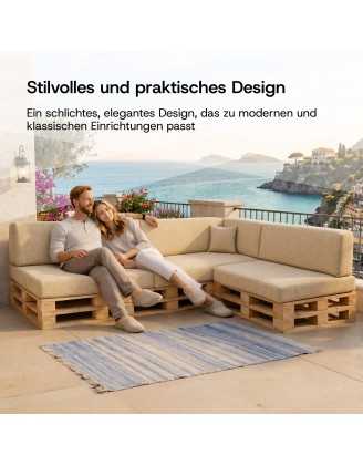 2er Set Palettenkissen - Sitzkissen 120x80 + Rückenkissen 120x40, Blau