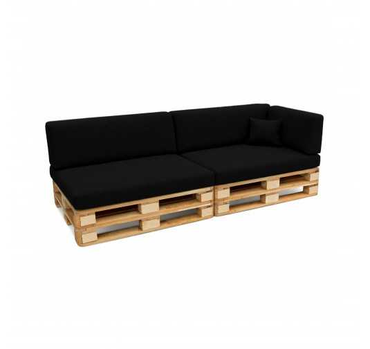 6er Set Palettenkissen - 2x Sitzkissen + 2x Rückenkissen + Seitenkissen + Dekokissen, Schwarz