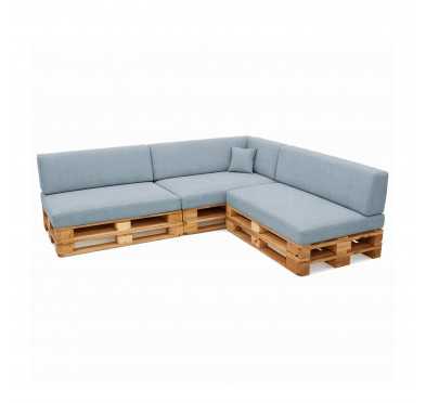 8er Set Palettenkissen - 3x Sitzkissen + 3x Rückenkissen + Seitenkissen + Dekokissen Blau