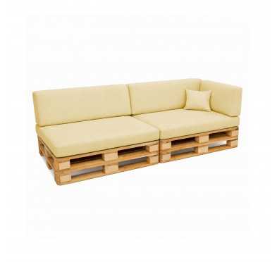 6er Set Palettenkissen - 2x Sitzkissen + 2x Rückenkissen + Seitenkissen + Dekokissen, Wasserabweisend, Beige