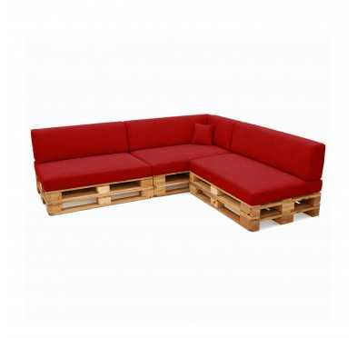 8er Set Palettenkissen - 3x Sitzkissen + 3x Rückenkissen + Seitenkissen + Dekokissen, Rot