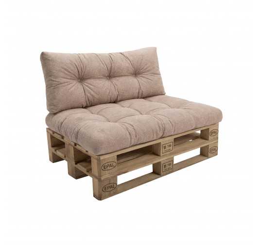 2er Set Palettenkissen - Sitzkissen 120x80 + Rückenkissen 120x40, Gesteppt, Beige