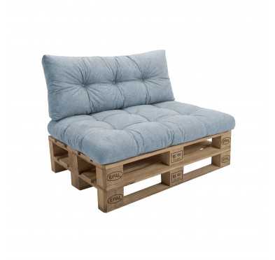 2er Set Palettenkissen - Sitzkissen 120x80 + Rückenkissen 120x40, Gesteppt, Blau