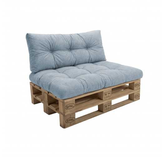 2er Set Palettenkissen - Sitzkissen 120x80 + Rückenkissen 120x40, Gesteppt, Blau