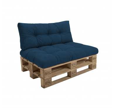 2er Set Palettenkissen - Sitzkissen 120x80 + Rückenkissen 120x40, Gesteppt, Dunkelblau
