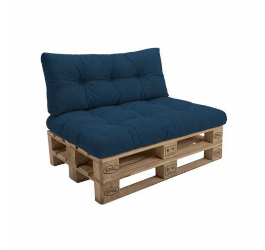 2er Set Palettenkissen - Sitzkissen 120x80 + Rückenkissen 120x40, Gesteppt, Dunkelblau