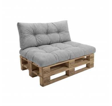 2er Set Palettenkissen - Sitzkissen 120x80 + Rückenkissen 120x40, Gesteppt, Grau
