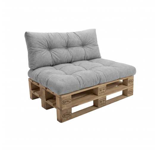 2er Set Palettenkissen - Sitzkissen 120x80 + Rückenkissen 120x40, Gesteppt, Grau