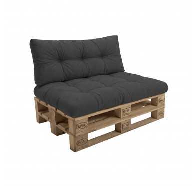 2er Set Palettenkissen - Sitzkissen 120x80 + Rückenkissen 120x40, Gesteppt, Anthrazit