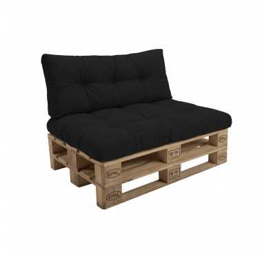 2er Set Palettenkissen - Sitzkissen 120x80 + Rückenkissen 120x40, Gesteppt, Schwarz