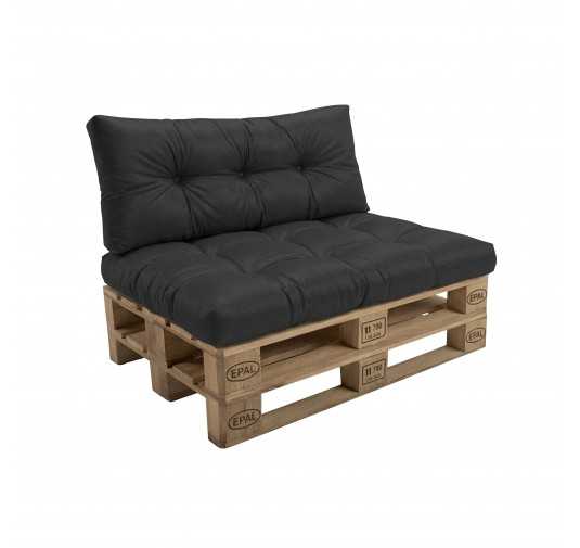 2er Set Palettenkissen - Sitzkissen 120x80 + Rückenkissen 120x40, Wasserabweisend, Gesteppt, Schwarz