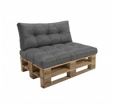 2er Set Palettenkissen - Sitzkissen 120x80 + Rückenkissen 120x40, Wasserabweisend, Gesteppt, Anthrazit