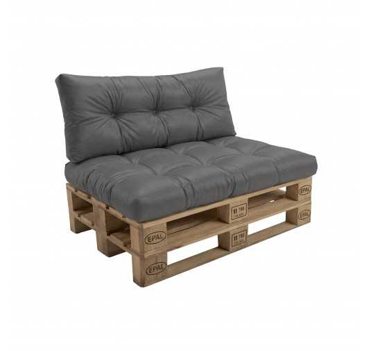 2er Set Palettenkissen - Sitzkissen 120x80 + Rückenkissen 120x40, Wasserabweisend, Gesteppt, Anthrazit