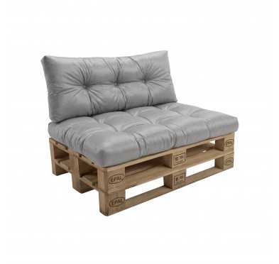 2er Set Palettenkissen - Sitzkissen 120x80 + Rückenkissen 120x40, Wasserabweisend, Gesteppt, Grau