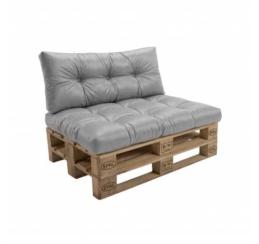 2er Set Palettenkissen - Sitzkissen 120x80 + Rückenkissen 120x40, Wasserabweisend, Gesteppt, Grau