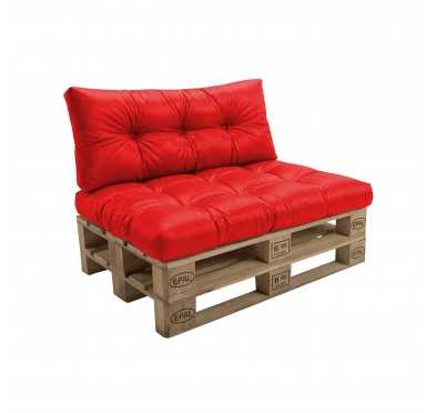 2er Set Palettenkissen - Sitzkissen 120x80 + Rückenkissen 120x40, Wasserabweisend, Gesteppt, Rot