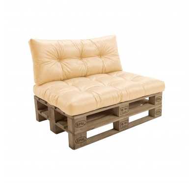 2er Set Palettenkissen - Sitzkissen 120x80 + Rückenkissen 120x40, Wasserabweisend, Gesteppt, Beige