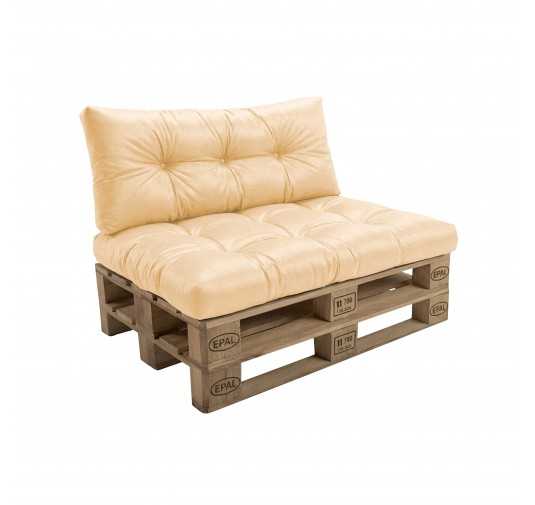 2er Set Palettenkissen - Sitzkissen 120x80 + Rückenkissen 120x40, Wasserabweisend, Gesteppt, Beige