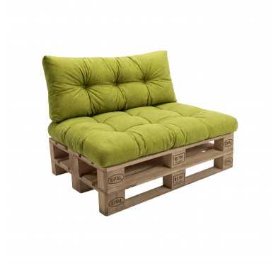 2er Set Palettenkissen - Sitzkissen 120x80 + Rückenkissen 120x40, Gesteppt, Limettengrün