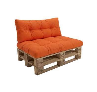 2er Set Palettenkissen - Sitzkissen 120x80 + Rückenkissen 120x40, Gesteppt, Orange