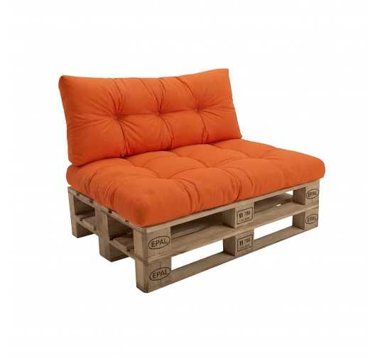2er Set Palettenkissen - Sitzkissen 120x80 + Rückenkissen 120x40, Gesteppt, Orange