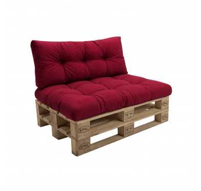 2er Set Palettenkissen - Sitzkissen 120x80 + Rückenkissen 120x40, Gesteppt, Bordeaux