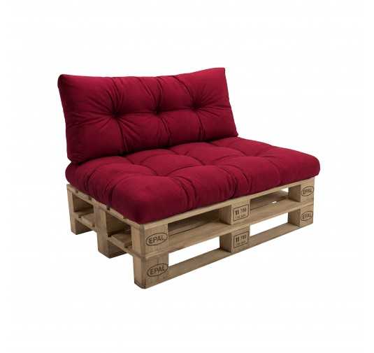 2er Set Palettenkissen - Sitzkissen 120x80 + Rückenkissen 120x40, Gesteppt, Bordeaux