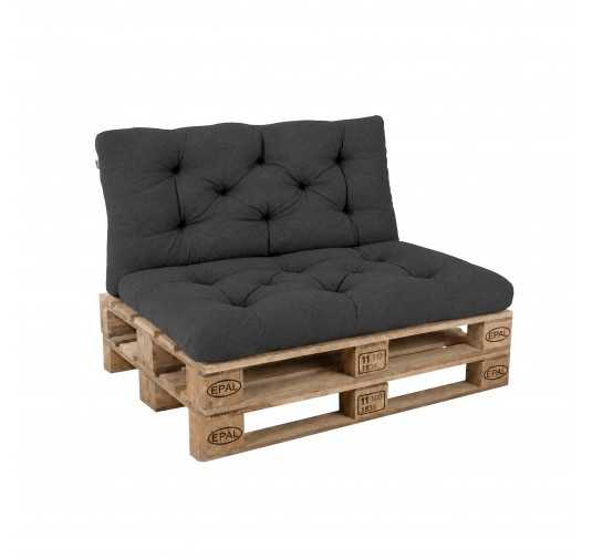 2er Set Palettenkissen - Sitzkissen 120x60 + Rückenkissen 120x60, Gesteppt, Anthrazit