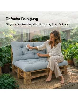 2er Set Palettenkissen - Sitzkissen 120x60 + Rückenkissen 120x60, Gesteppt, Beige
