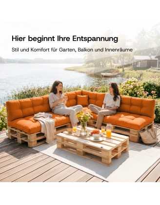 2er Set Palettenkissen - Sitzkissen 120x60 + Rückenkissen 120x60, Gesteppt, Beige