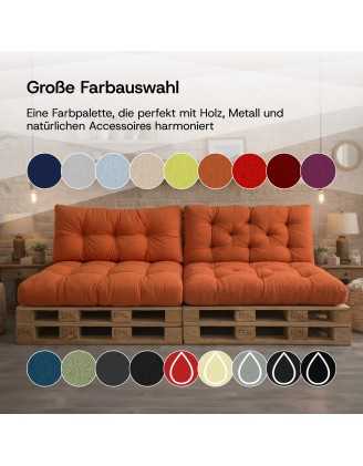 2er Set Palettenkissen - Sitzkissen 120x60 + Rückenkissen 120x60, Gesteppt, Beige