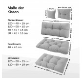 2er Set Palettenkissen - Sitzkissen 120x60 + Rückenkissen 120x60, Gesteppt, Beige