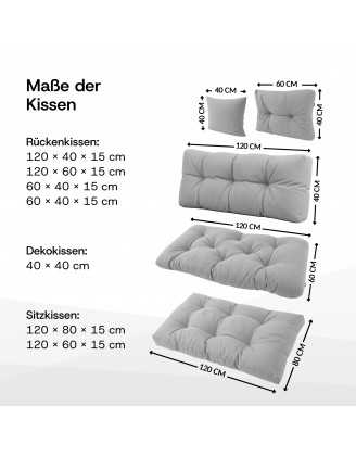2er Set Palettenkissen - Sitzkissen 120x60 + Rückenkissen 120x60, Gesteppt, Beige