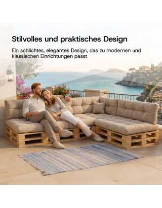 2er Set Palettenkissen - Sitzkissen 120x60 + Rückenkissen 120x60, Gesteppt, Beige