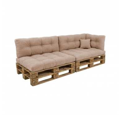 6er Set Palettenkissen - 2x Sitzkissen + 2x Rückenkissen + Seitenkissen + Dekokissen, Gesteppt, Beige