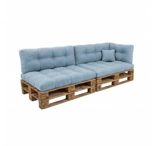 6er Set Palettenkissen - 2x Sitzkissen + 2x Rückenkissen + Seitenkissen + Dekokissen, Gesteppt, Blau