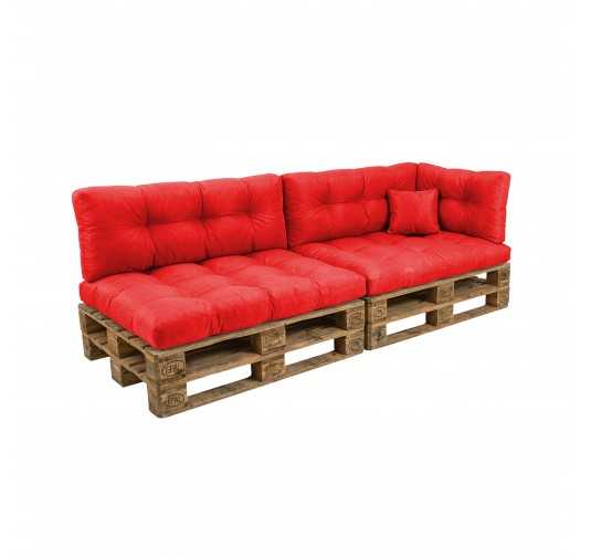 6er Set Palettenkissen - 2x Sitzkissen + 2x Rückenkissen + Seitenkissen + Dekokissen, Wasserabweisend, Gesteppt, Rot
