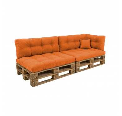 6er Set Palettenkissen - 2x Sitzkissen + 2x Rückenkissen + Seitenkissen + Dekokissen, Gesteppt, Orange