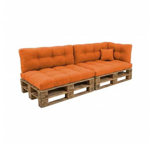 6er Set Palettenkissen - 2x Sitzkissen + 2x Rückenkissen + Seitenkissen + Dekokissen, Gesteppt, Orange