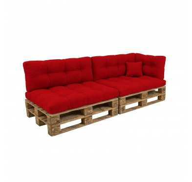 6er Set Palettenkissen - 2x Sitzkissen + 2x Rückenkissen + Seitenkissen + Dekokissen, Gesteppt, Rot