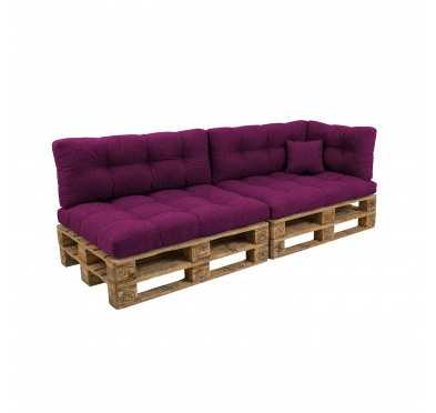 6er Set Palettenkissen - 2x Sitzkissen + 2x Rückenkissen + Seitenkissen + Dekokissen, Gesteppt, Violett