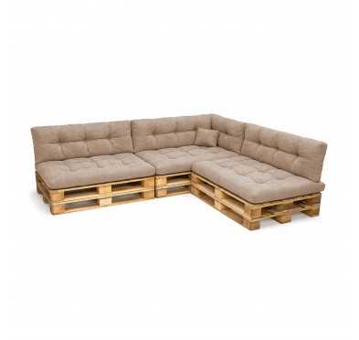 8er Set Palettenkissen - 3x Sitzkissen + 3x Rückenkissen + Seitenkissen + Dekokissen Gesteppt, Beige