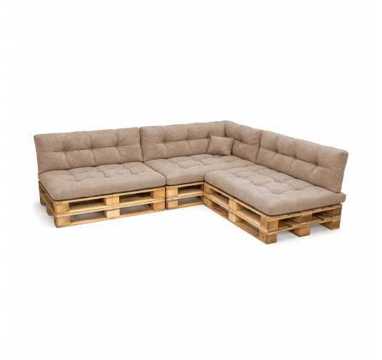 8er Set Palettenkissen - 3x Sitzkissen + 3x Rückenkissen + Seitenkissen + Dekokissen Gesteppt, Beige