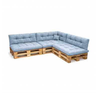 8er Set Palettenkissen - 3x Sitzkissen + 3x Rückenkissen + Seitenkissen + Dekokissen Gesteppt, Blau