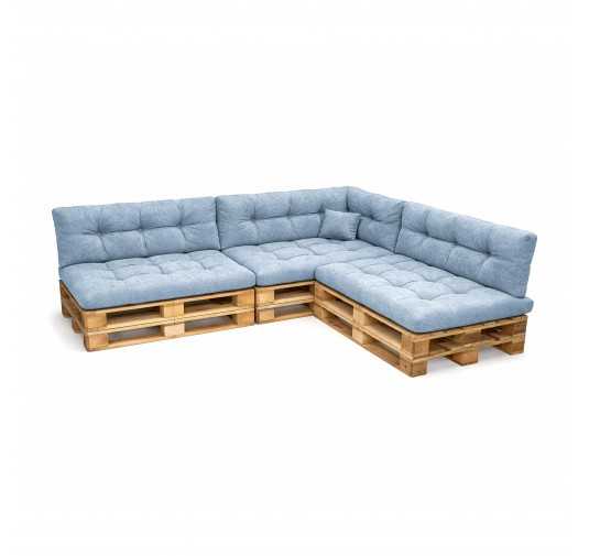 8er Set Palettenkissen - 3x Sitzkissen + 3x Rückenkissen + Seitenkissen + Dekokissen Gesteppt, Blau