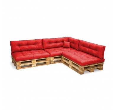 8er Set Palettenkissen - 3x Sitzkissen + 3x Rückenkissen + Seitenkissen + Dekokissen, Wasserabweisend, Gesteppt, Rot