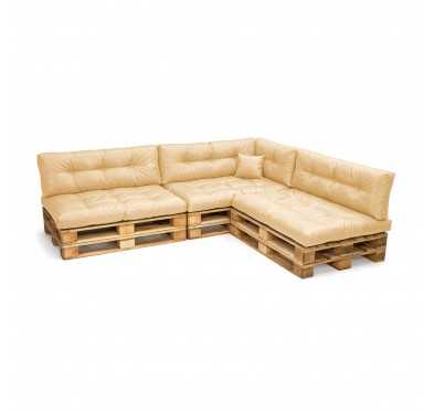 8er Set Palettenkissen - 3x Sitzkissen + 3x Rückenkissen + Seitenkissen + Dekokissen, Wasserabweisend, Gesteppt, Beige